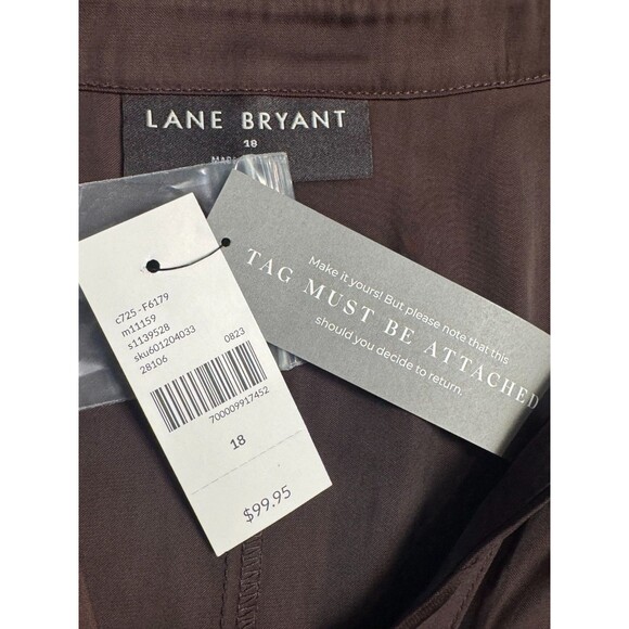 NEW LANE BRYANT CHOCOLATE BROWN BELTED SATIN BUTTON-DOWN SHIRT DRESS SZ 18 - Picture 6 of 8
